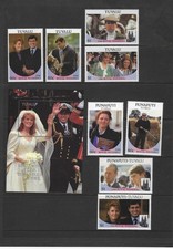 TUVALU 1986 KRÓLEWSKI ŚLUB 9 WYSP KOMPLETNE ZESTAWY I MINIARKUSZE W IDEALNYM STANIE NIGDY NA ZAWIASACH