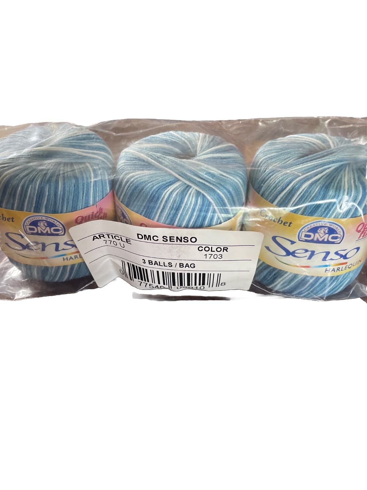 DMC Crochet Senso Quick Finish #1703. Blue And White Variegated.
