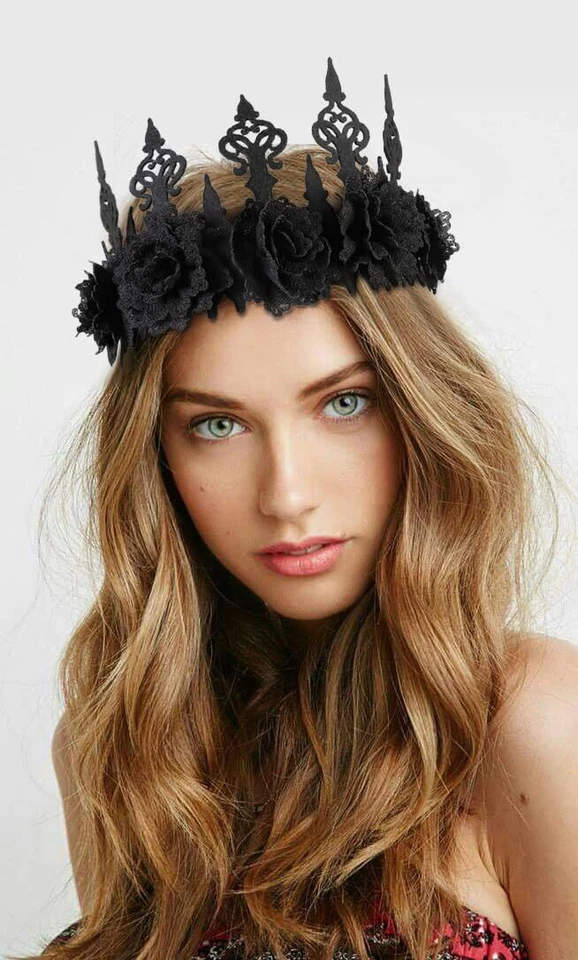 Corona Flor Rosa Negra para Mujeres Niñas Halloween Gótico Floral Diademas Tiburón... Foto 3 de 3