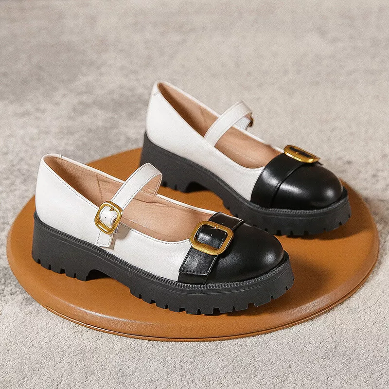 Women Soft Ankle Strap Oxfords Shoe Work Fashion Platform Flat