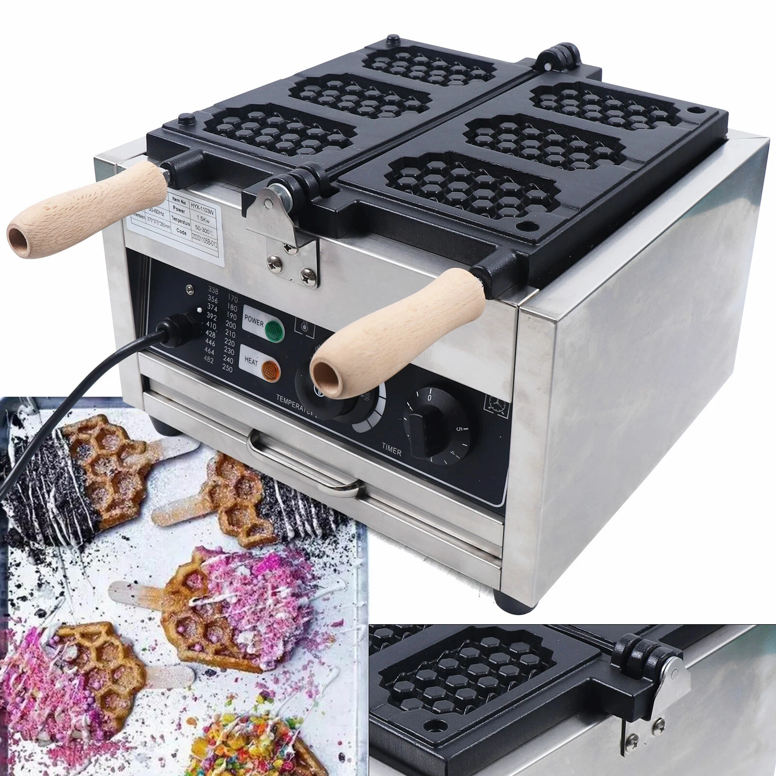 3 Well Electric Muffin Waffle Maker Commercial Waffle Machine Baker Non-stick US