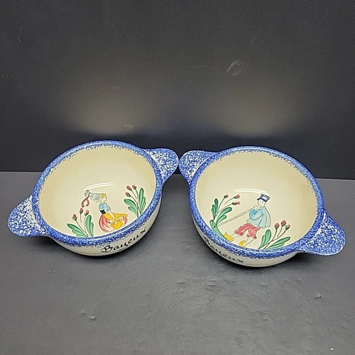 Set 2 Vintage French Faiencerie de Pornic Breton Pottery Bowls- Bayeux