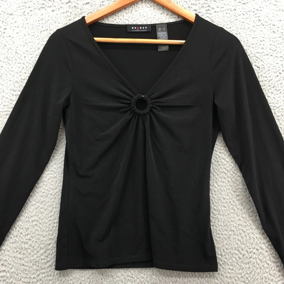 Blusa Axcess Manga Larga Mujer S Negra Manga Larga Ojo de Cerradura Frontal Pullover NUEVO Foto 2 de 4