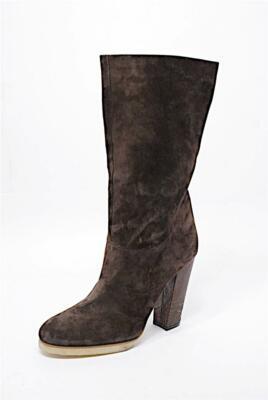 LANVIN Paris Chocolate Suede Knee High Boots Platform + Python Heel  Sz EU 38.5