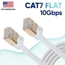 10Gbps CAT7 White Flat Ethernet LAN Cable Network 6 10 20 25 30 50 75 100 Lot