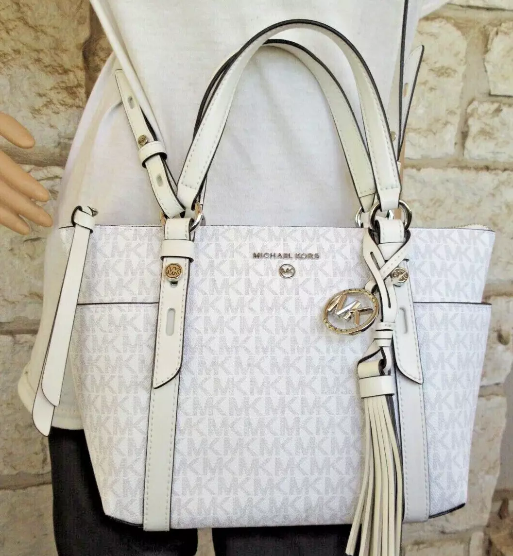 Michael Kors White Sullivan Small Logo Top-Zip Tote Bag