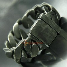 Heavy Retro Gunmetal Stainless Steel Cuban Curb Chain Buckle Men's Bracelet