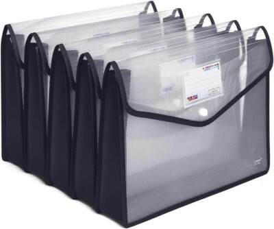 5 Pack Plastic File Folders, Waterproof Transparent Expandable Files ...