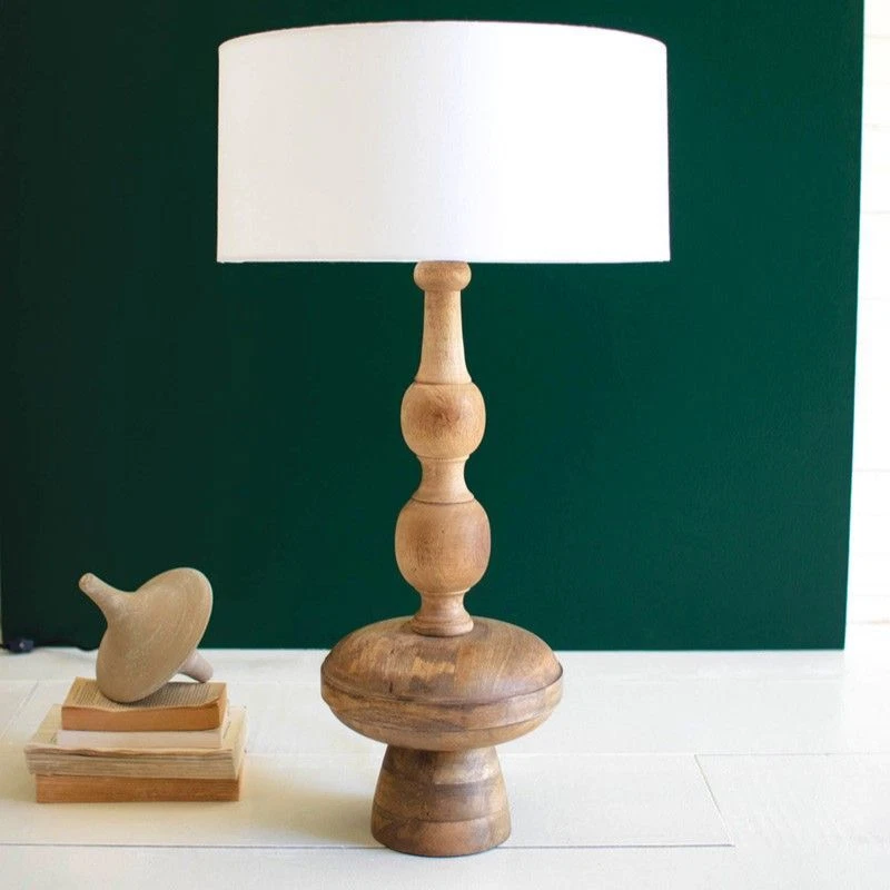 Classic Turned Wood Spindle Shape Table Lamp 32 in White Shade Traditional - Image 2 of 4