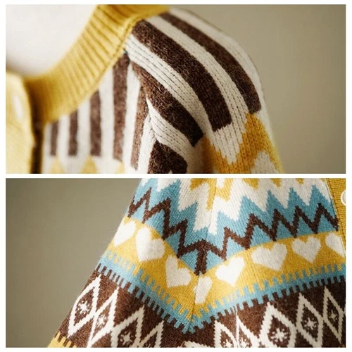 Lady Knitted Sweater Coat Jacket Tops Loose Cardigan Ethnic Knitwear Retro Warm - Bild 13 von 21