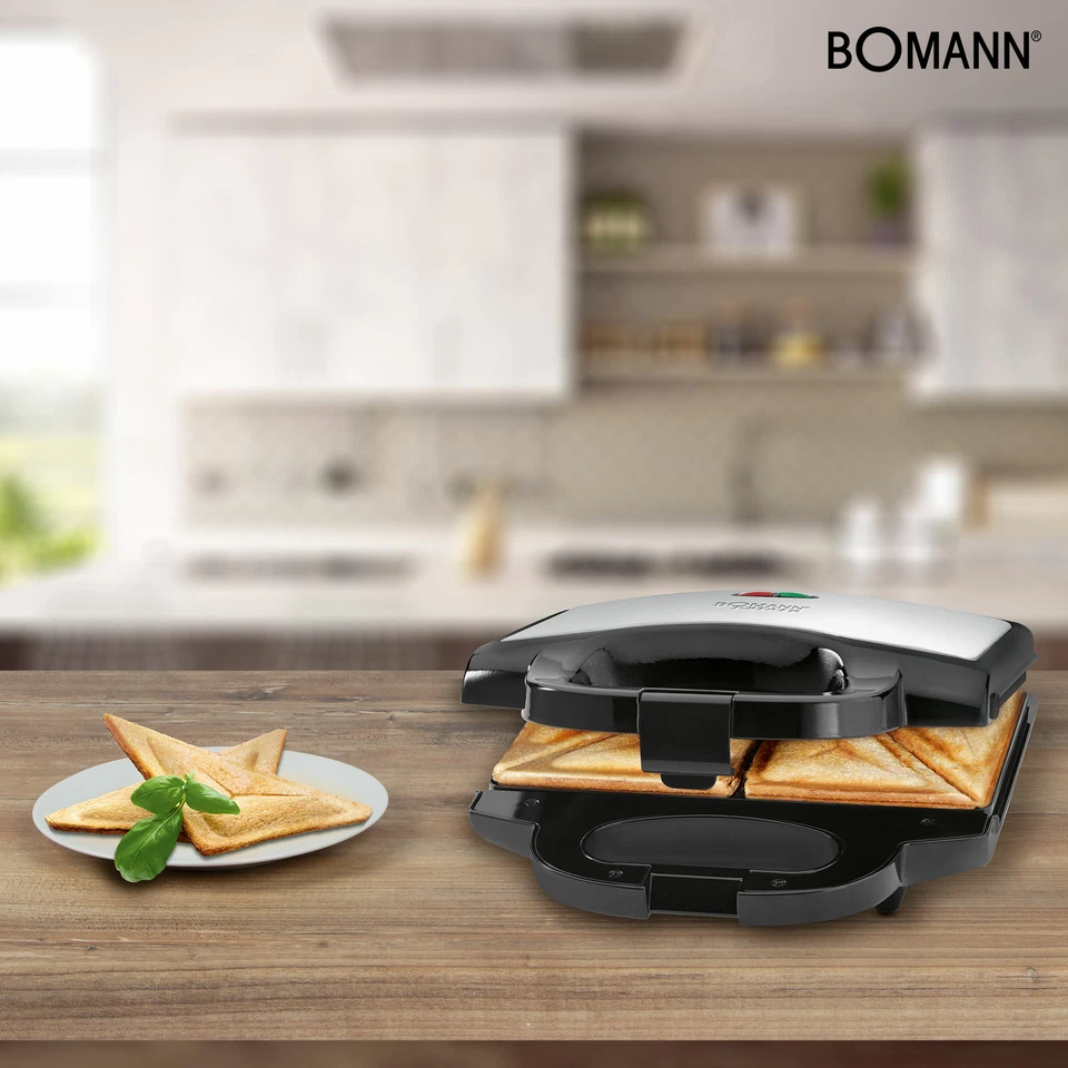 Bomann ST 1372 - Sandwichera para 2 sandwiches, antiadherente, acero inox. 750 W - Imagen 2 de 4