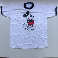 Vintage Disney Mickey Mouse Ringer T-Shirt Size XL White Made in USA 80s
