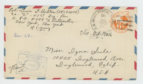 Mr Fancy Cancel WW II APO 464 Co C 51st Sig Bat US Army '43 Censored Cvr #3262