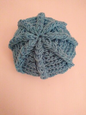 Handmade Knitted Sky Blue Beret Girls (5 Years).