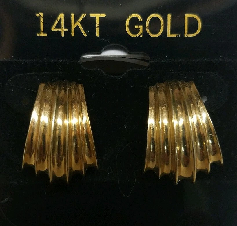 14KT Yellow Gold 8.59 Gram Crenellated Half Hoop .5 Inch Earrings