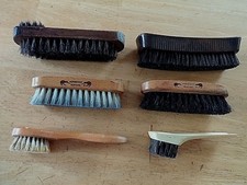 LOT OF 6 VTG USED SHOE BRUSHES-4 WOODEN HANDLES/2 PLASTIC HANDLES-VARIOUS SIZES