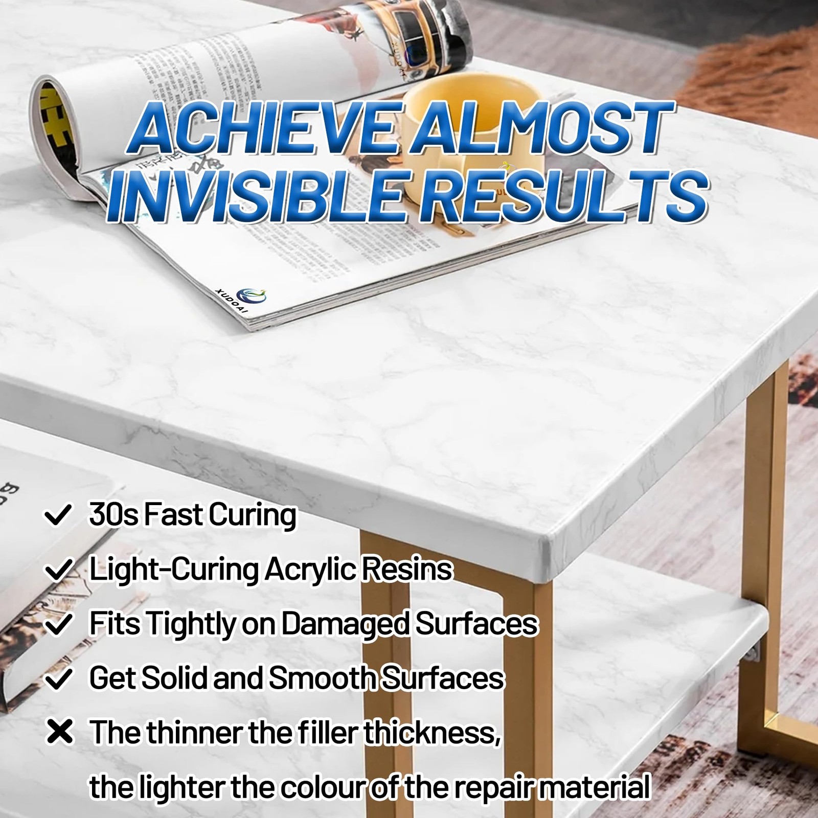 Quartz Countertop Repair Kit (Clear, White, Gray, Beige) 30s Fast Curing DIY ...