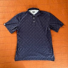 Straight Down Men  s Golf Performace Polo Floral All Over Print Blue Size Large