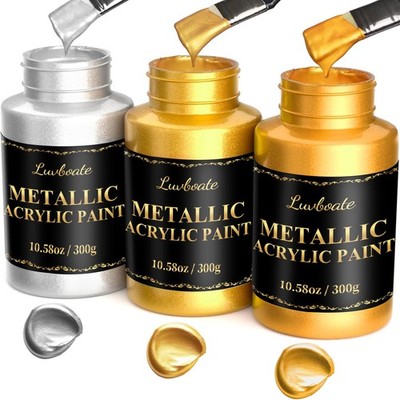 Acrylic Metallic Paint, 3 Colors 24k Gold & Bright Gold & Silver 31.75oz(900g...