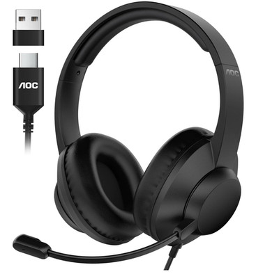 AOC USB Headset with Microphone for PC, Over-Ear Wired Headphones