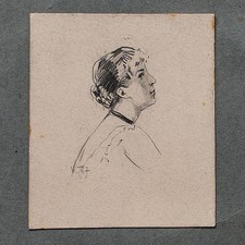 Wilhelm Kuhnert Frauenporträt Realismus signiert Tusche Bleistift Zeichnung 1887