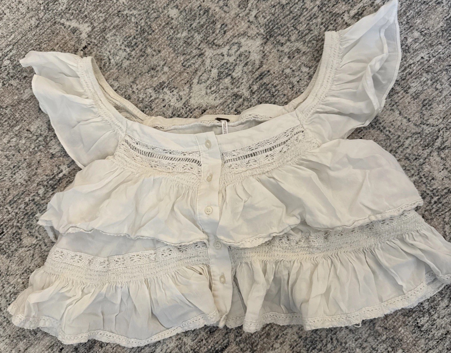 Free People Romantic Cropped White  Lace Coquette Blouse Size M Coastal Cowgirl