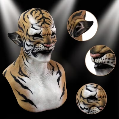 Halloween Realistic Tiger Mask Beast Tiger Headgear, Latex Animal
