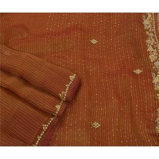 Sanskriti Vintage Dark Red Sarees Georgette Hand Beads Craft Fabric Premium Sari