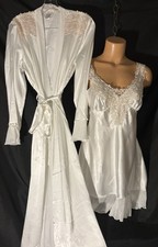 M VTG Linea Donatella White Satin Bridal Lingerie NightGown Robe Peignoir Set