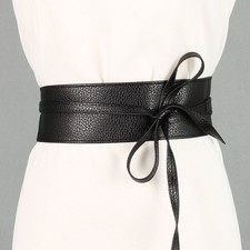 Women Waist Wide Dress Belt Girls Soft PU Leather Wrap Around Tie Corset Cinch  