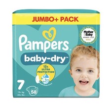 Pampers Baby-Dry Size 7, 58 Nappies, 15kg+, Jumbo+ Pack