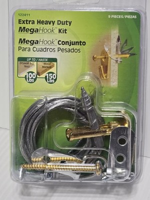 Hillman 122411 MegaHook Brass-Plated Silver Heavy Duty Picture Hook Kit 100 lb