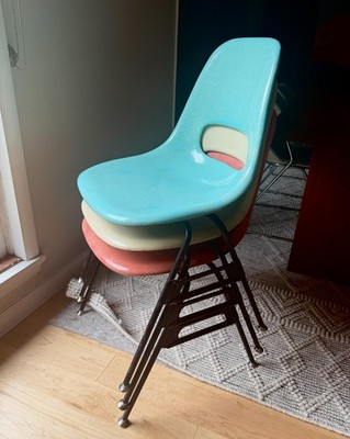 Vintage Krueger Mid Century Fiberglass Shell Chairs Stacking Eames Era MCM Retro