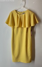 Vince Camuto Womens Yellow Pleated Cape Collar Sheath Dress Size 6 With Tags