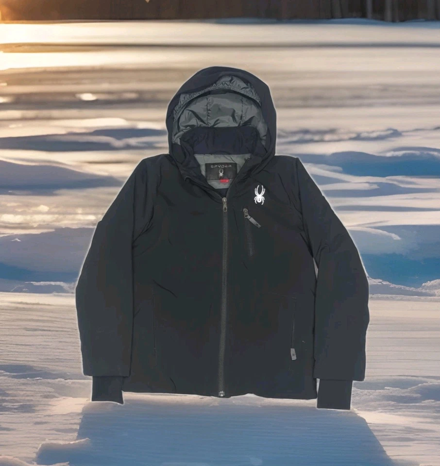 Chaqueta de esquí Spyder Ambush juvenil abrigo de invierno con capucha niños talla 12-14 grande negro Foto 4 de 4