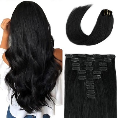 Clip In Hair Extensions 180g 10 Pieces 20inch Jet Black Remy Human Hair - Easy