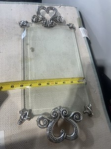 BRIGHTON Marie Antoinette Silver Plated Hearts Beveled Glass Vanity Tray 18”x 9”