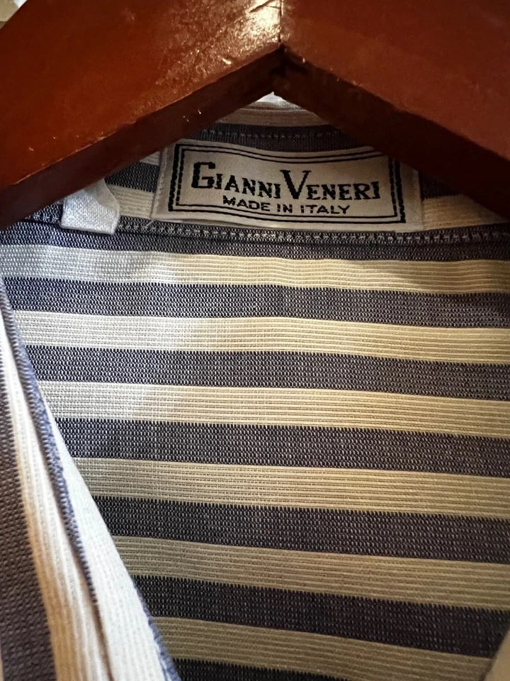 Gianni Veneri vintage size 15.5/39 purple and white stripe button down shirt - Image 4 of 4