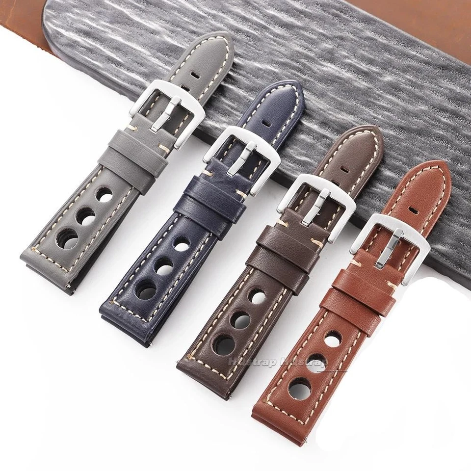 Bracelet de Montre Cuir Véritable 20 22 24 26 mm Ardillon Seiko Universel Trous - Photo 2/4