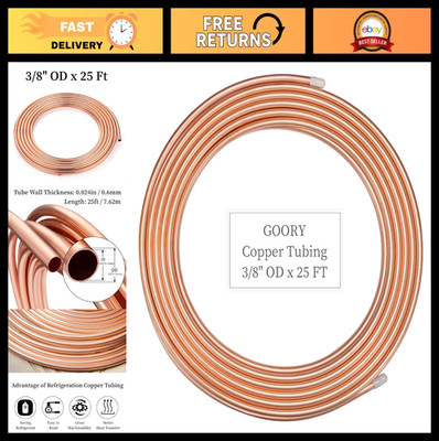 3/8'' OD Copper Tubing 25 Ft - 99.9% Pure ACR Soft Coil for HVAC & Refrigeration