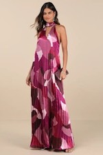Lulus Prime Poise Satin Halter Maxi Dress Pink M
