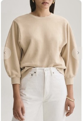 Agolde THORA Crew Neck Sweater Sz Large Tan Cotton Minimalist Closet Staple