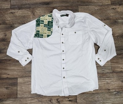 USF Men's Shirt Long Sleeve Button Up down Quilted XL White Green Extra Large