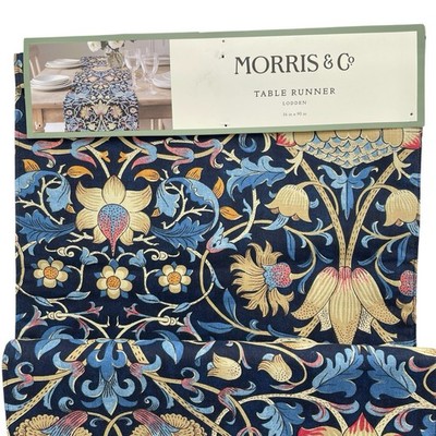 NEW William Morris & Co Reversible Lodden Table Runner 16 X 90 Navy Blue Floral
