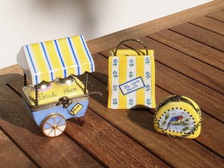 Limoges Set of 3 Trinket Boxes Purses Ice Cream Cart Signed