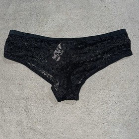 Vintage Black Victoria Secret Sexy Little Things Lace Crystals Hiphugger Panties