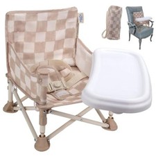3-in-1 Portable Baby Chair, Foldable Booster Seat with Removable Sand Checker