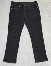 True Religion Ricky Relaxed Straight Jeans Mens 32x30 Flap Pockets Cut Ankle