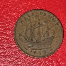 1943 Half Penny 1/2d George VI circulated