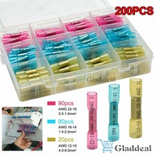 200PCS Heat Shrink Butt Wire Splice Connectors Seal Crimp Terminals Set